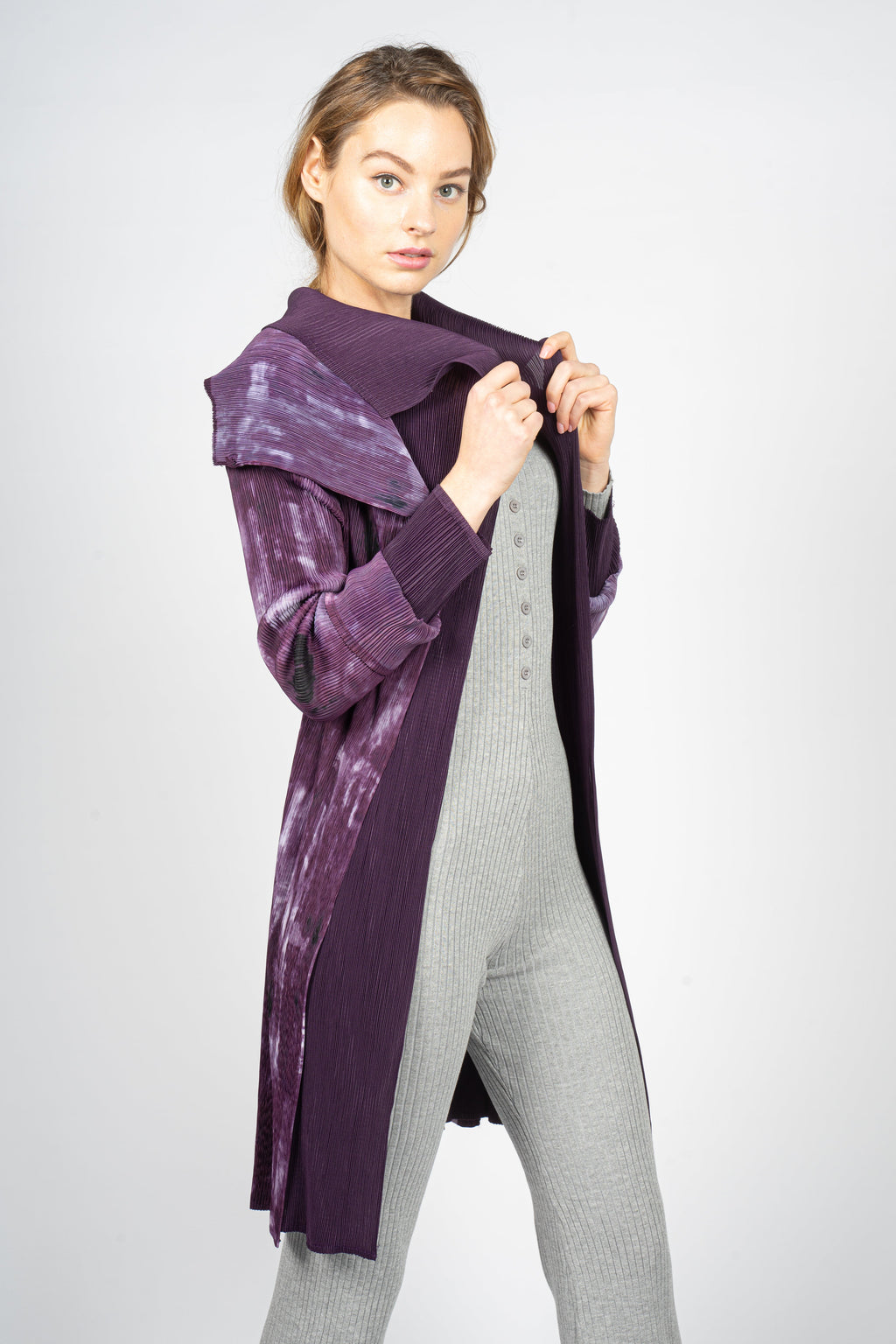 Modular Orchid Print Pleated Vest
