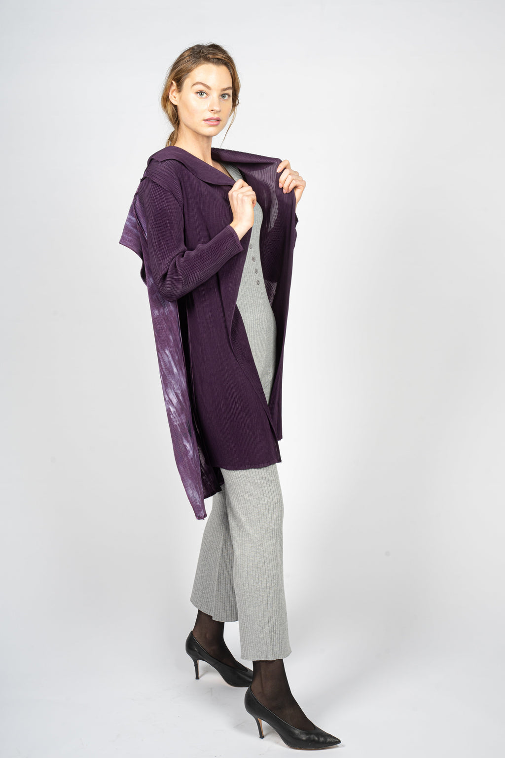 Modular Orchid Print Pleated Vest
