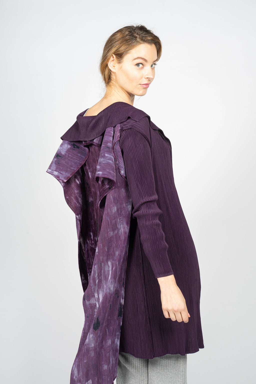 Modular Orchid Print Pleated Vest