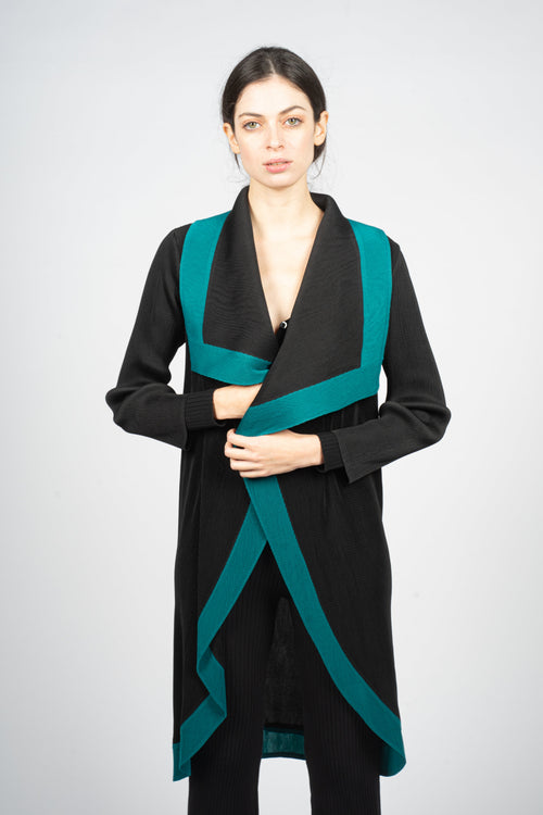 Black Pleated Vest with Cascading Collar