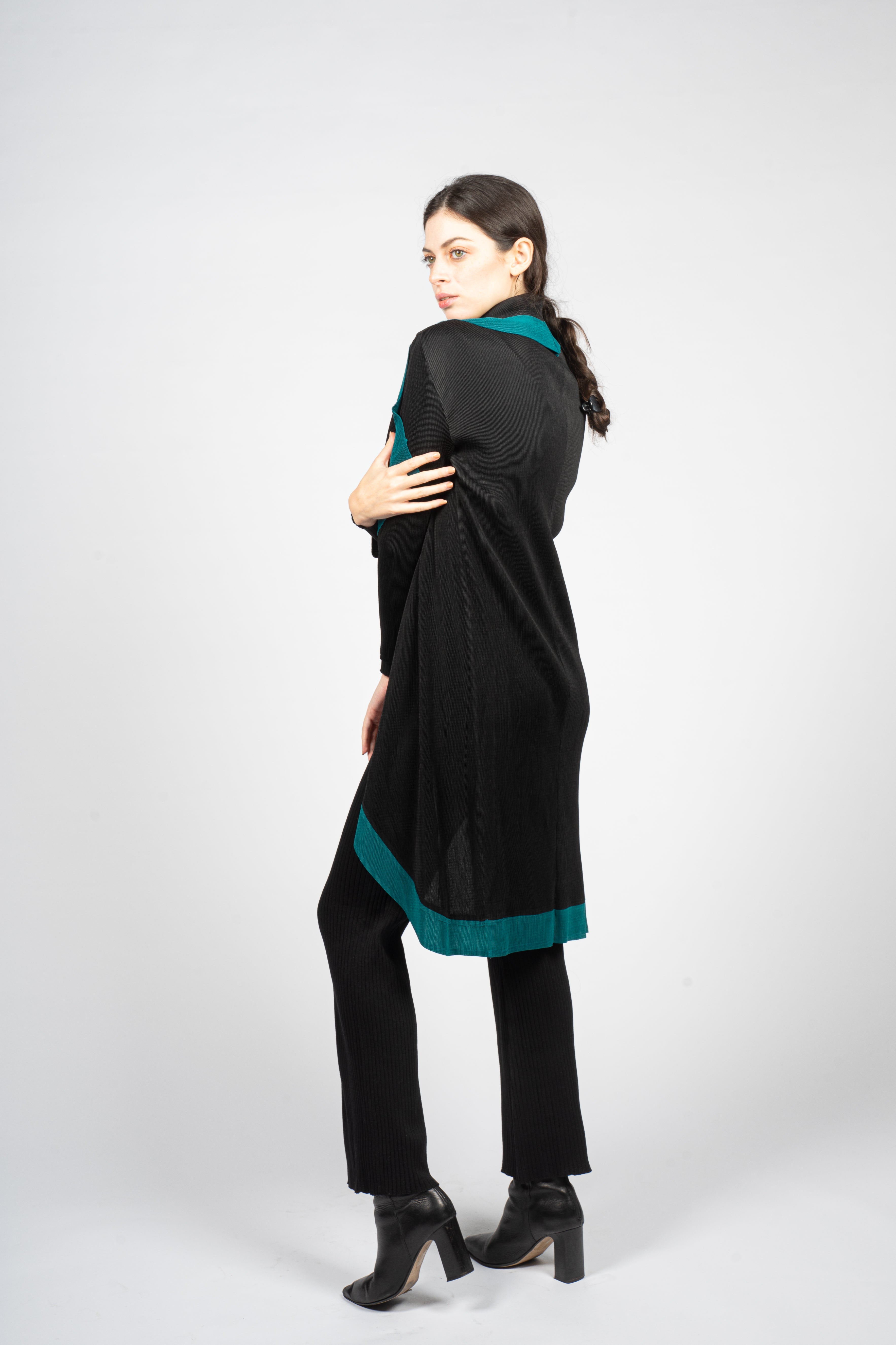 Black Pleated Vest with Cascading Collar
