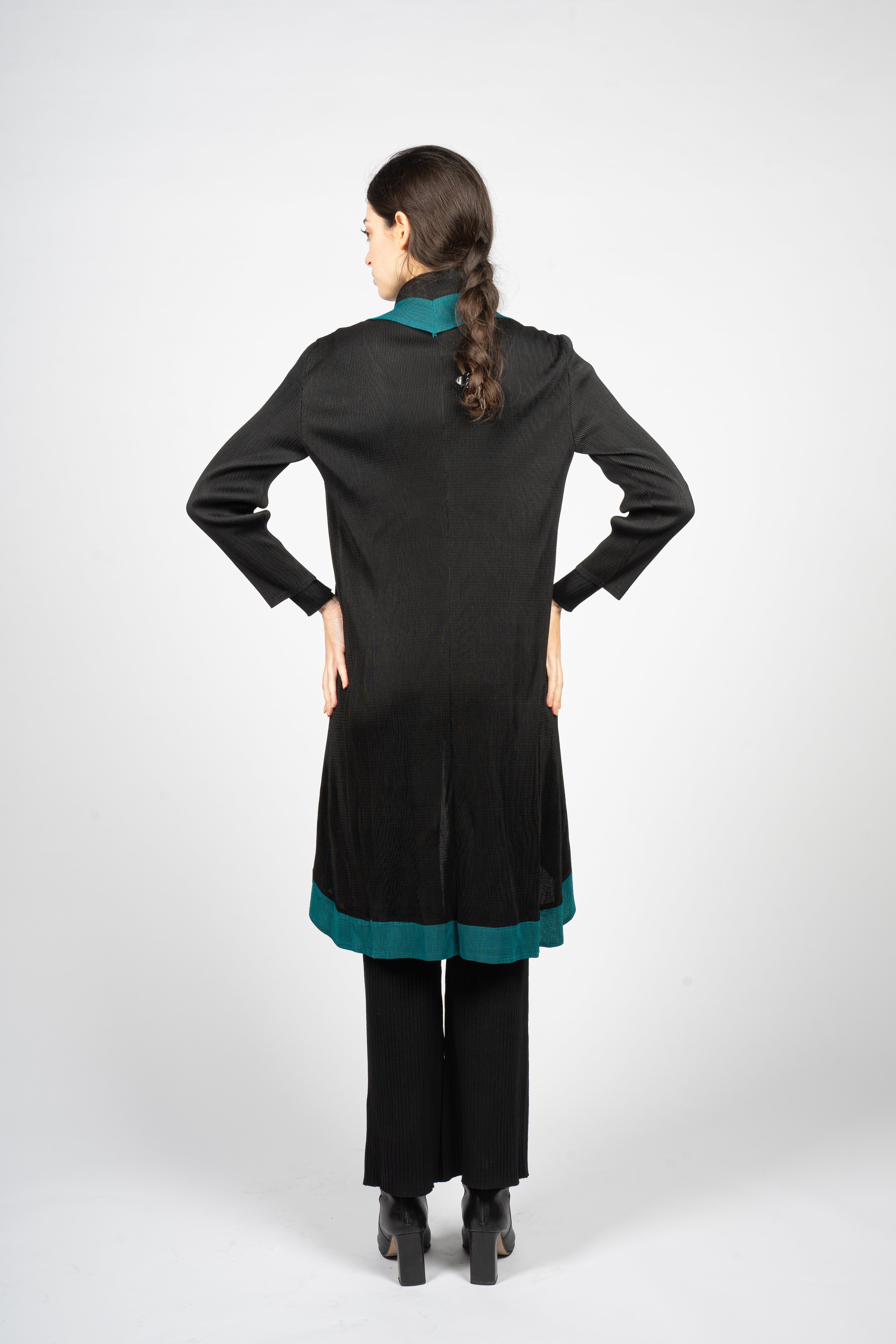 Black Pleated Vest with Cascading Collar